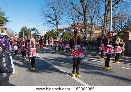 OPICINATRIESTE ITALY - FEBRUARY 25: Unidentified participants in parade of the Carnival. Kraski Pust o Carnevale Carsico. The Carnival Carsico Kraski on February 25 2017