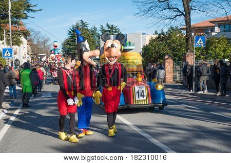 OPICINATRIESTE ITALY - FEBRUARY 25: Unidentified participants in parade of the Carnival. Kraski Pust o Carnevale Carsico. The Carnival Carsico Kraski on February 25 2017