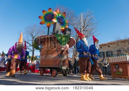 OPICINATRIESTE ITALY - FEBRUARY 25: Unidentified participants in parade of the Carnival. Kraski Pust o Carnevale Carsico. The Carnival Carsico Kraski on February 25 2017