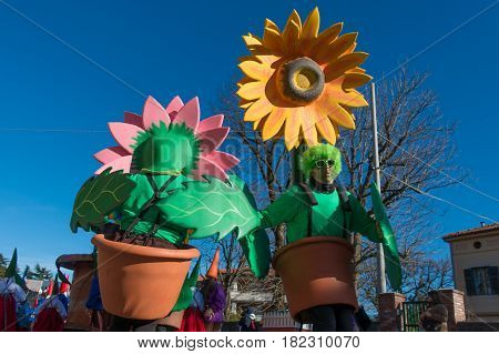 OPICINATRIESTE ITALY - FEBRUARY 25: Unidentified participants in parade of the Carnival. Kraski Pust o Carnevale Carsico. The Carnival Carsico Kraski on February 25 2017