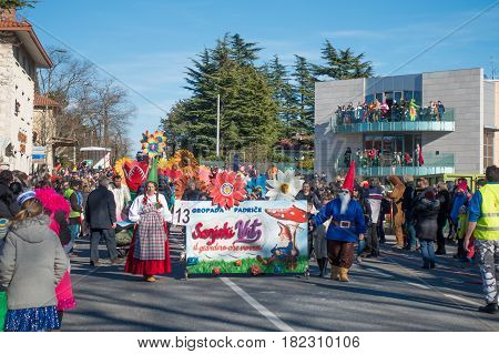 OPICINATRIESTE ITALY - FEBRUARY 25: Unidentified participants in parade of the Carnival. Kraski Pust o Carnevale Carsico. The Carnival Carsico Kraski on February 25 2017