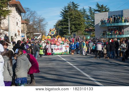 OPICINATRIESTE ITALY - FEBRUARY 25: Unidentified participants in parade of the Carnival. Kraski Pust o Carnevale Carsico. The Carnival Carsico Kraski on February 25 2017
