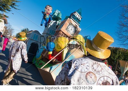 OPICINATRIESTE ITALY - FEBRUARY 25: Unidentified participants in parade of the Carnival. Kraski Pust o Carnevale Carsico. The Carnival Carsico Kraski on February 25 2017