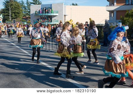 OPICINATRIESTE ITALY - FEBRUARY 25: Unidentified participants in parade of the Carnival. Kraski Pust o Carnevale Carsico. The Carnival Carsico Kraski on February 25 2017