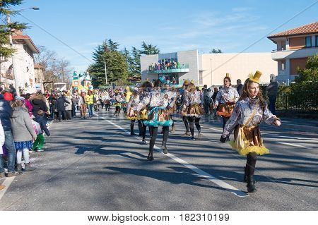 OPICINATRIESTE ITALY - FEBRUARY 25: Unidentified participants in parade of the Carnival. Kraski Pust o Carnevale Carsico. The Carnival Carsico Kraski on February 25 2017