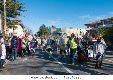 OPICINATRIESTE ITALY - FEBRUARY 25: Unidentified participants in parade of the Carnival. Kraski Pust o Carnevale Carsico. The Carnival Carsico Kraski on February 25 2017
