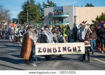 OPICINATRIESTE ITALY - FEBRUARY 25: Unidentified participants in parade of the Carnival. Kraski Pust o Carnevale Carsico. The Carnival Carsico Kraski on February 25 2017