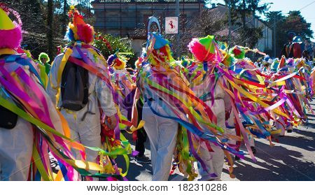 OPICINATRIESTE ITALY - FEBRUARY 25: Unidentified participants in parade of the Carnival. Kraski Pust o Carnevale Carsico. The Carnival Carsico Kraski on February 25 2017