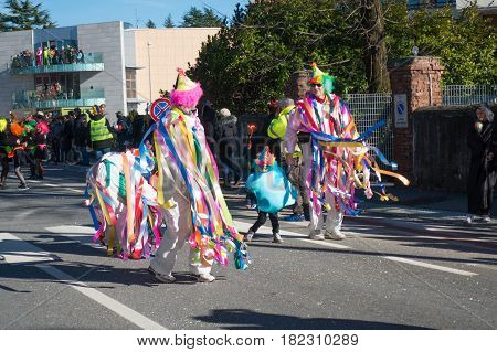 OPICINATRIESTE ITALY - FEBRUARY 25: Unidentified participants in parade of the Carnival. Kraski Pust o Carnevale Carsico. The Carnival Carsico Kraski on February 25 2017