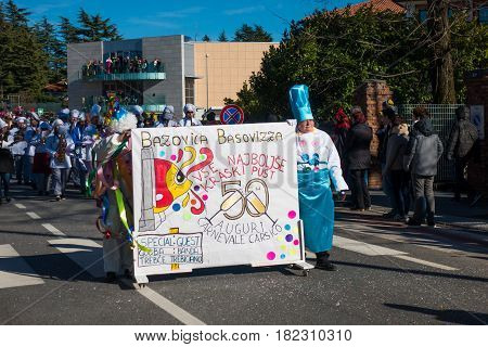 OPICINATRIESTE ITALY - FEBRUARY 25: Unidentified participants in parade of the Carnival. Kraski Pust o Carnevale Carsico. The Carnival Carsico Kraski on February 25 2017