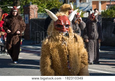 OPICINATRIESTE ITALY - FEBRUARY 25: Unidentified participants in parade of the Carnival. Kraski Pust o Carnevale Carsico. The Carnival Carsico Kraski on February 25 2017