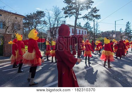 OPICINATRIESTE ITALY - FEBRUARY 25: Unidentified participants in parade of the Carnival. Kraski Pust o Carnevale Carsico. The Carnival Carsico Kraski on February 25 2017