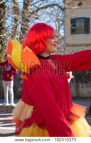 OPICINATRIESTE ITALY - FEBRUARY 25: Unidentified participants in parade of the Carnival. Kraski Pust o Carnevale Carsico. The Carnival Carsico Kraski on February 25 2017