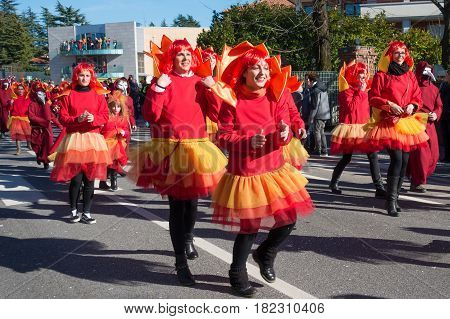OPICINATRIESTE ITALY - FEBRUARY 25: Unidentified participants in parade of the Carnival. Kraski Pust o Carnevale Carsico. The Carnival Carsico Kraski on February 25 2017
