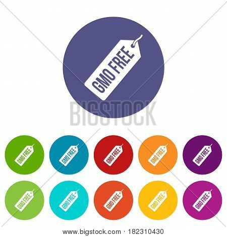 GMO free price tag icons set in circle isolated flat vector illustration