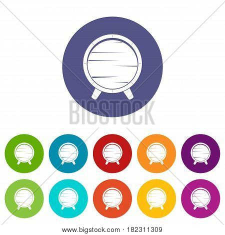 Barrel on legs icons set in circle isolated flat vector illustration