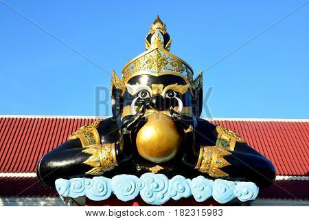 Phra Rahu in Thailand (Rahu om jan) Rahu the mythical of Darkness. He has half body but invisible. The statue pose is the giant swallow the moon for the eclipse