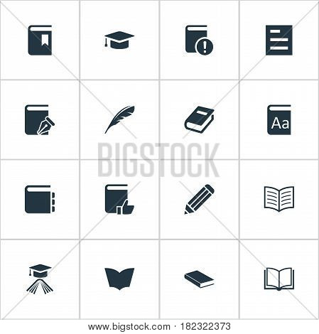 Vector Illustration Set Of Simple Education Icons. Elements Book Cover, Tasklist, Book Page And Other Synonyms Plume, Pen And Textbook.