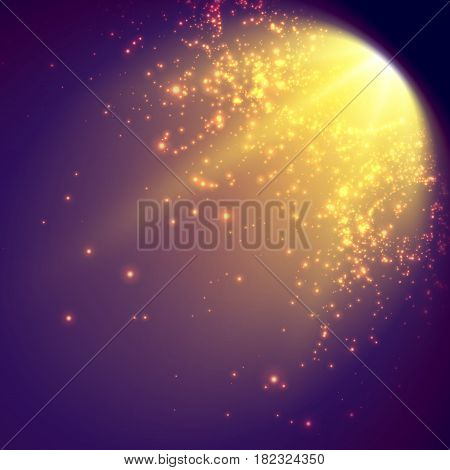 Abstract vector mesh background. Shinig comet with glowing poit tail on the violet background. Futuristic style card. Elegant background for business presentations. Eps 10.