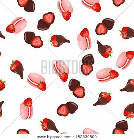 Very high quality original trendy vector seamless pattern with a strawberry in chocolate and milkshake