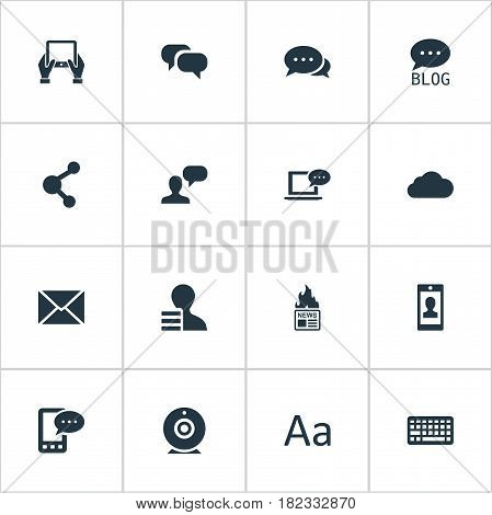Vector Illustration Set Of Simple Newspaper Icons. Elements E-Letter, Laptop, Profile And Other Synonyms Phone, Hand And Missive.
