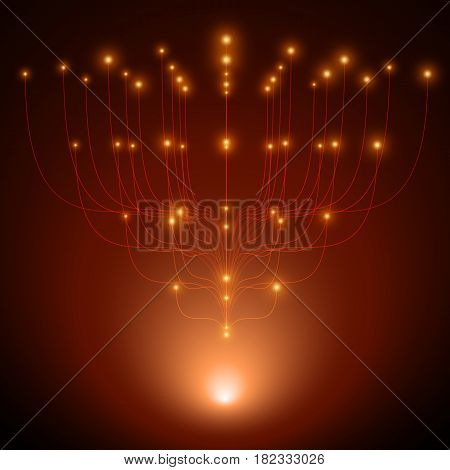 Abstract vector red mesh background. Bio luminescence of tentacles. Futuristic style card. Elegant background for business presentations. Eps 10.