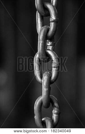 Steel chain of five nexus in monochrome with bokeh