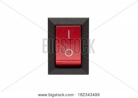 Red power switch isolated on white background.( With clipping path.)
