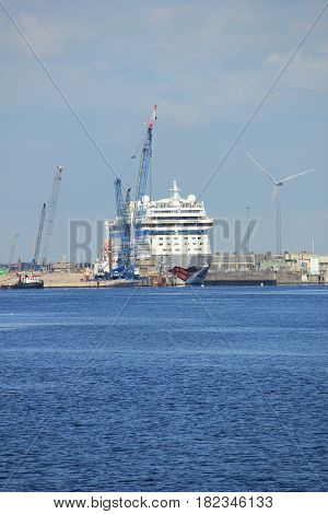 Velsen the Netherlands -April 19th 2017: Aida Sol in IJmuiden sea lock the largest sea lock in the world