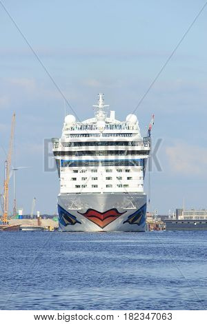Velsen the Netherlands -April 19th 2017: Aida Sol in IJmuiden sea lock the largest sea lock in the world