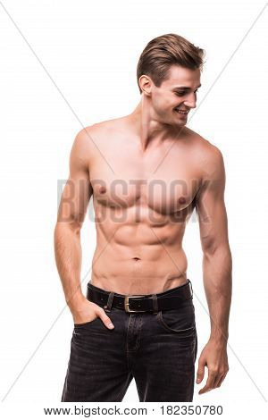 Healthy Athlete Body With Nice Muscle On White Backgound