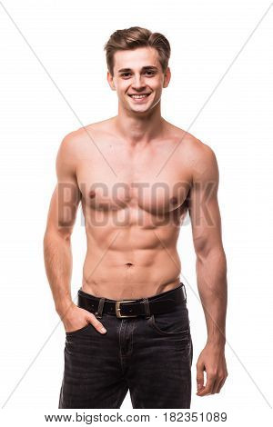Healthy Athlete Body With Nice Muscle On White Backgound