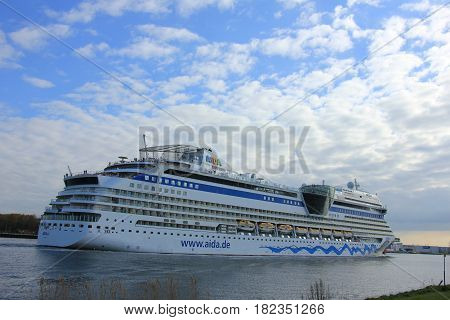 Velsen the Netherlands -April 19th 2017: Aida Sol on North Sea Canal on it's way to the Amsterdam Cruise Terminal