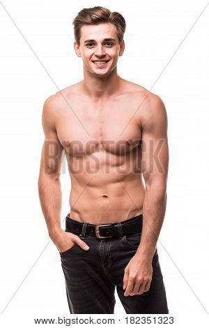 Healthy Athlete Body With Nice Muscle On White Backgound