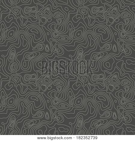 Vector abstract earth relief map seamless pattern. Generated conceptual elevation map. Isolines of landscape surface elevation. Geographic map conceptual design. Elegant background for presentations.