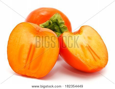Orange ripe persimmon isolated on a white background