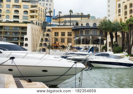 Yachts moored at Portomaso Marina in St. Julian Malta