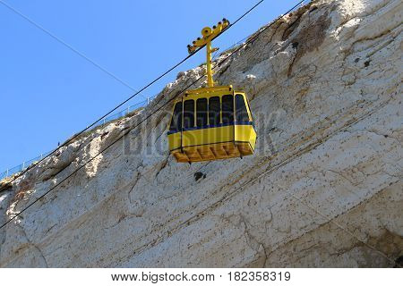 Descent by ropeway to the grottoes in Rosh Ha Nikra in the north of Israel
