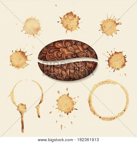 Vector coffee stains on the paper. Isolated stains on uniform background.