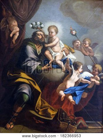 ZAGREB, CROATIA - FEBRUARY 17: Valentin Metzinger: Saint Joseph, year 1735, Zagreb, on February 17, 2015.