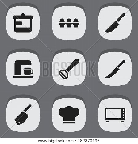 Set Of 9 Editable Food Icons. Includes Symbols Such As Husker, Egg Carton, Knife And More. Can Be Used For Web, Mobile, UI And Infographic Design.