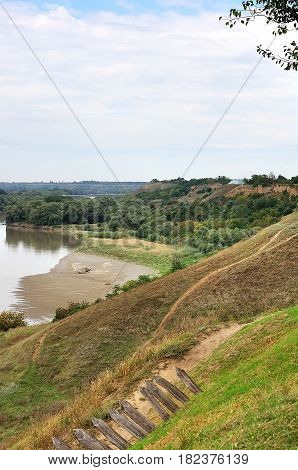 Beautiful summer landscape in the mountains with a feather grass