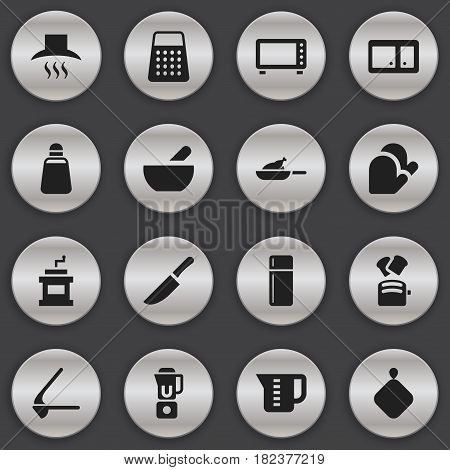 Set Of 16 Editable Cooking Icons. Includes Symbols Such As Knife, Kitchen Hood, Sideboard And More. Can Be Used For Web, Mobile, UI And Infographic Design.