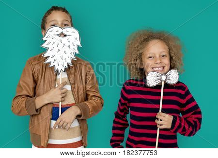 Little Children Posing Papercrafted Beard Bowtie