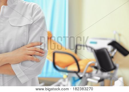 Young doctor in gynecological room, closeup