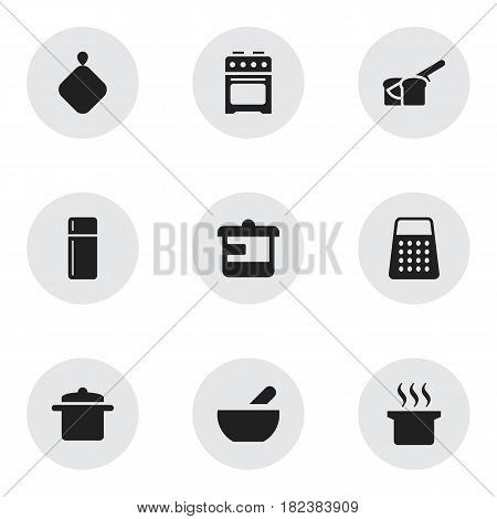 Set Of 9 Editable Cooking Icons. Includes Symbols Such As Soup, Cookware, Pot-Holder And More. Can Be Used For Web, Mobile, UI And Infographic Design.