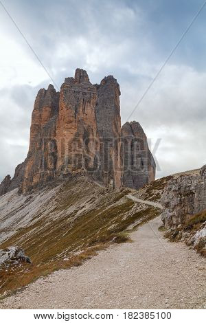 Tre Cime di Lavaredo in beautiful surroundings in the Dolomites in Italy Europe (Drei Zinnen)