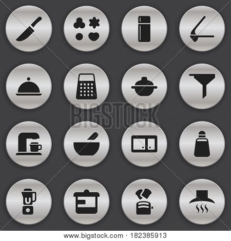 Set Of 16 Editable Food Icons. Includes Symbols Such As Shredder, Soup, Shortcake And More. Can Be Used For Web, Mobile, UI And Infographic Design.