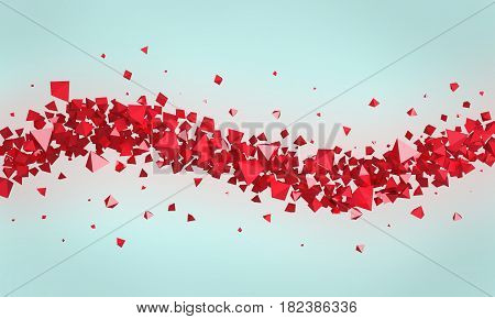 Abstract 3D Rendering Of Chaotic Particles. Background Of Pyramids In Empty Space
