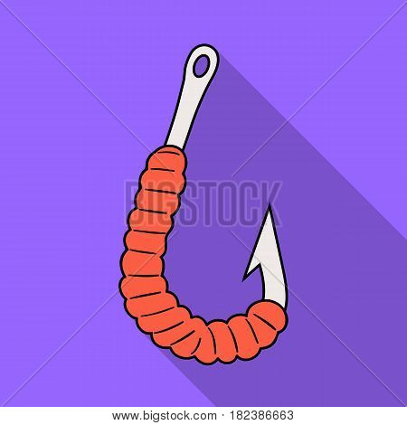 Worm on a hook icon in flat design isolated on white background. Fishing symbol stock vector illustration.